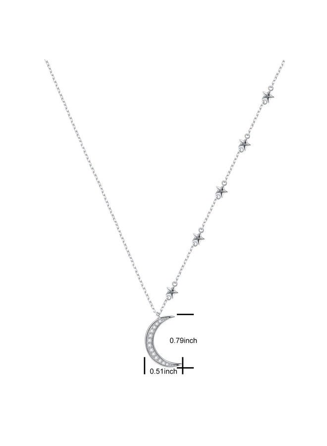 Ladytree ATHENAA S925 Sterling Silver Crescent Moon and Star Jewelry CZ Pendant Necklace,Rolo Chain,18 inches to 20 inches - Image 5
