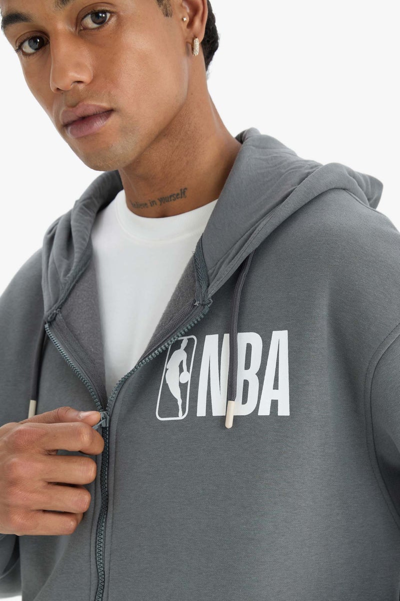 DeFacto Man DeFactoFit NBA Wordmark Oversize Fit Thick Fabric Cardigan  - Image 1