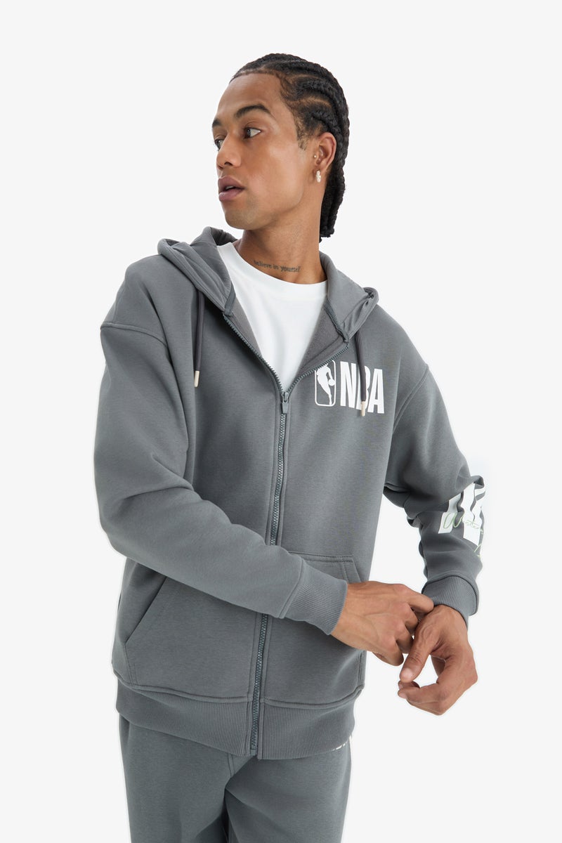 DeFacto Man DeFactoFit NBA Wordmark Oversize Fit Thick Fabric Cardigan  - Image 4