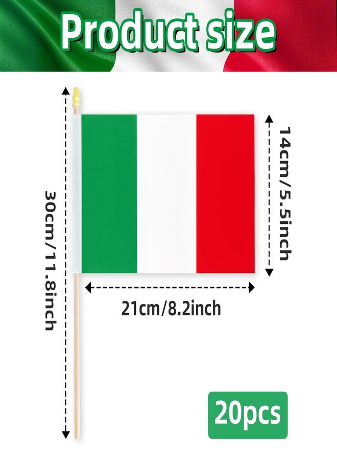 Geodurn Pack of 20, Handheld Italy Flags 5x8 Inch - Small Italian Flags on Wooden Sticks with Gold Spear Top, Mini Tricolor Italy Country Flags for National Day, Parades, Cultural and Patriotic Decorations - Image 2