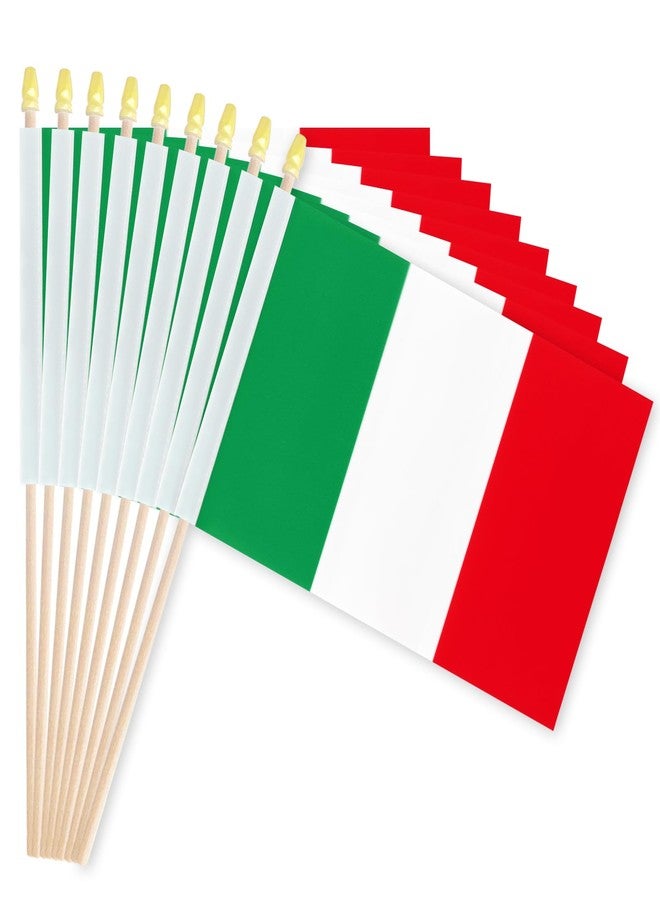 Geodurn Pack of 20, Handheld Italy Flags 5x8 Inch - Small Italian Flags on Wooden Sticks with Gold Spear Top, Mini Tricolor Italy Country Flags for National Day, Parades, Cultural and Patriotic Decorations - Image 1