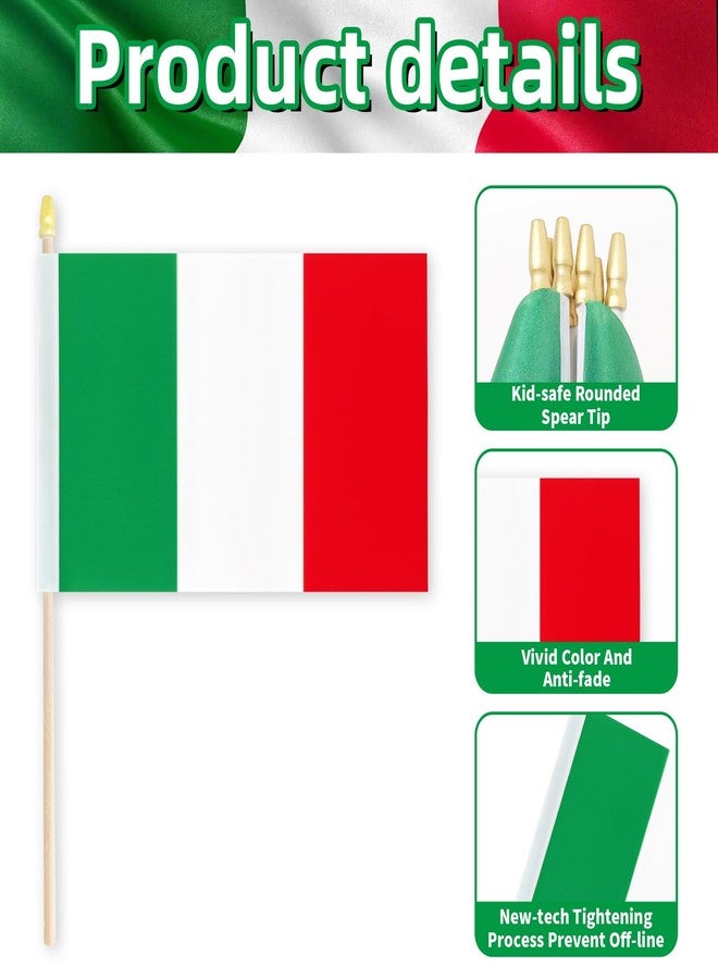 Geodurn Pack of 20, Handheld Italy Flags 5x8 Inch - Small Italian Flags on Wooden Sticks with Gold Spear Top, Mini Tricolor Italy Country Flags for National Day, Parades, Cultural and Patriotic Decorations - Image 3