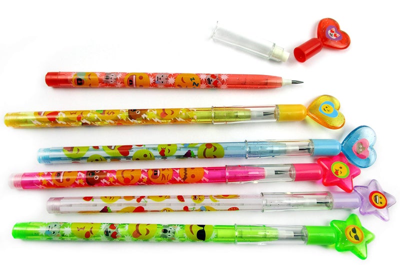 TINYMILLS Tiny Mills 24 Pcs Emoji Multi Point Stackable Push Pencil Assortment with Eraser for Emoji Birthday Party Favor Prize Carnival Goodie Bag Stuffers Classroom Rewards Pinata Fillers  - Image 3