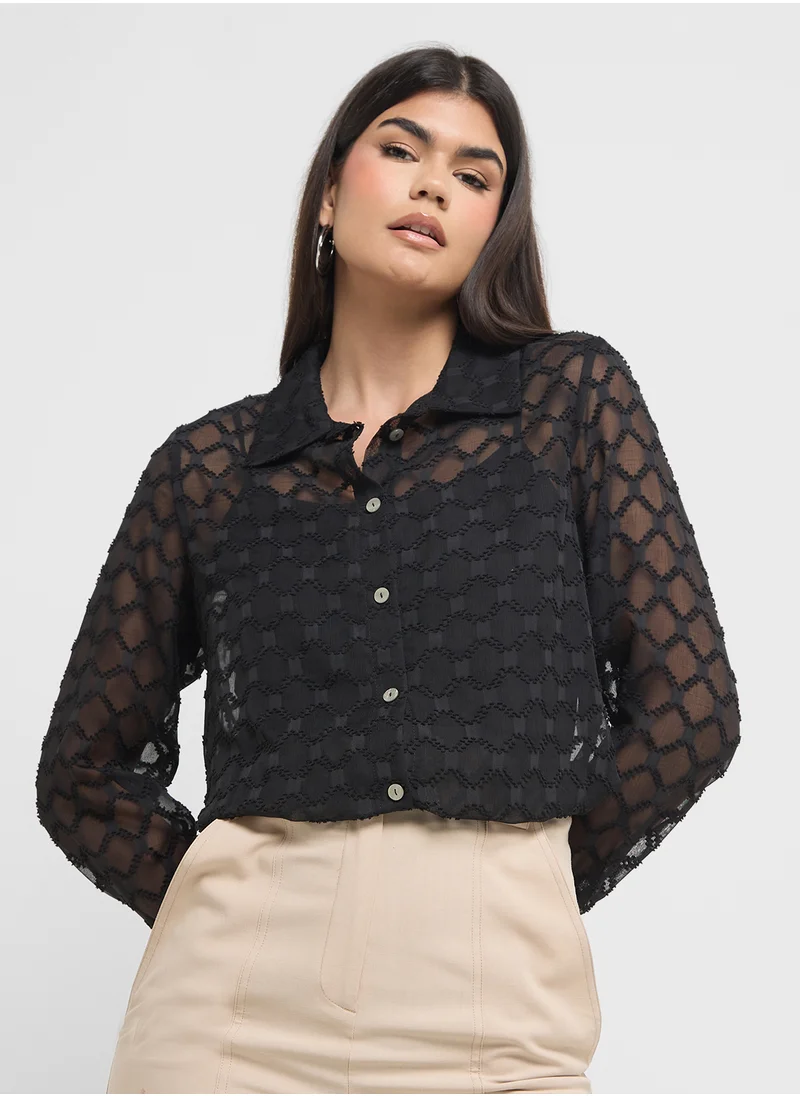 ايلا Textured Sheer Button Down Shirt