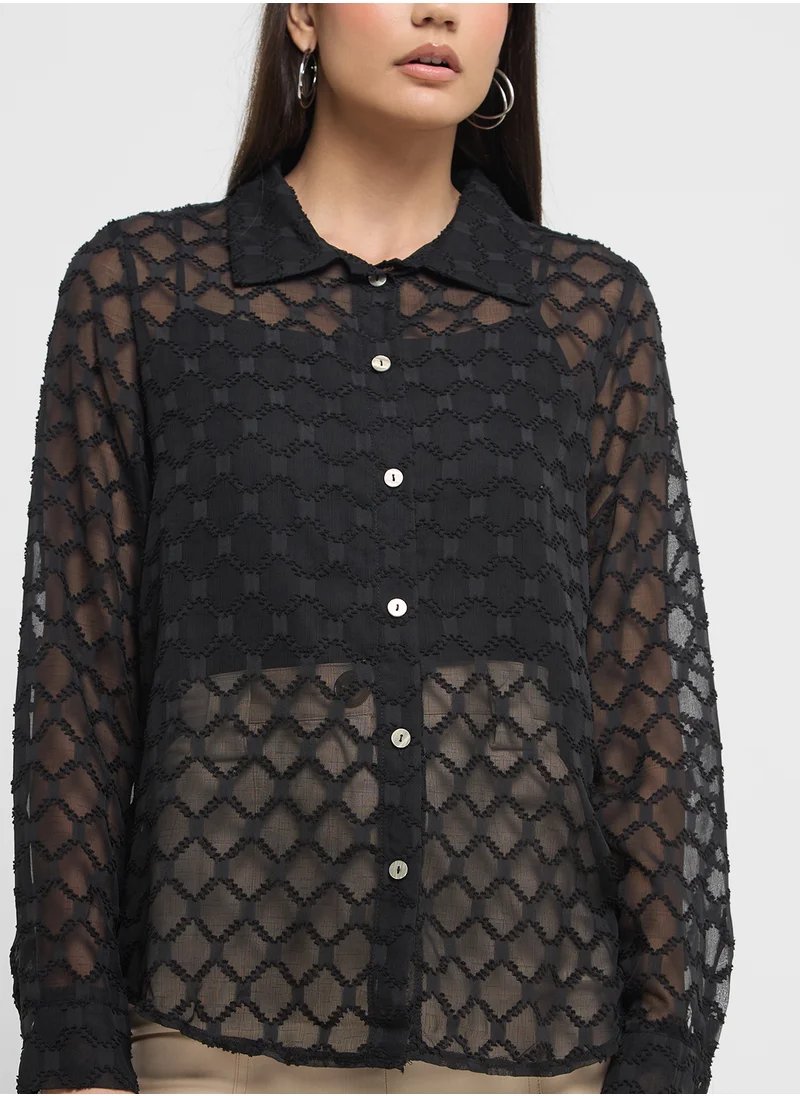 ايلا Textured Sheer Button Down Shirt