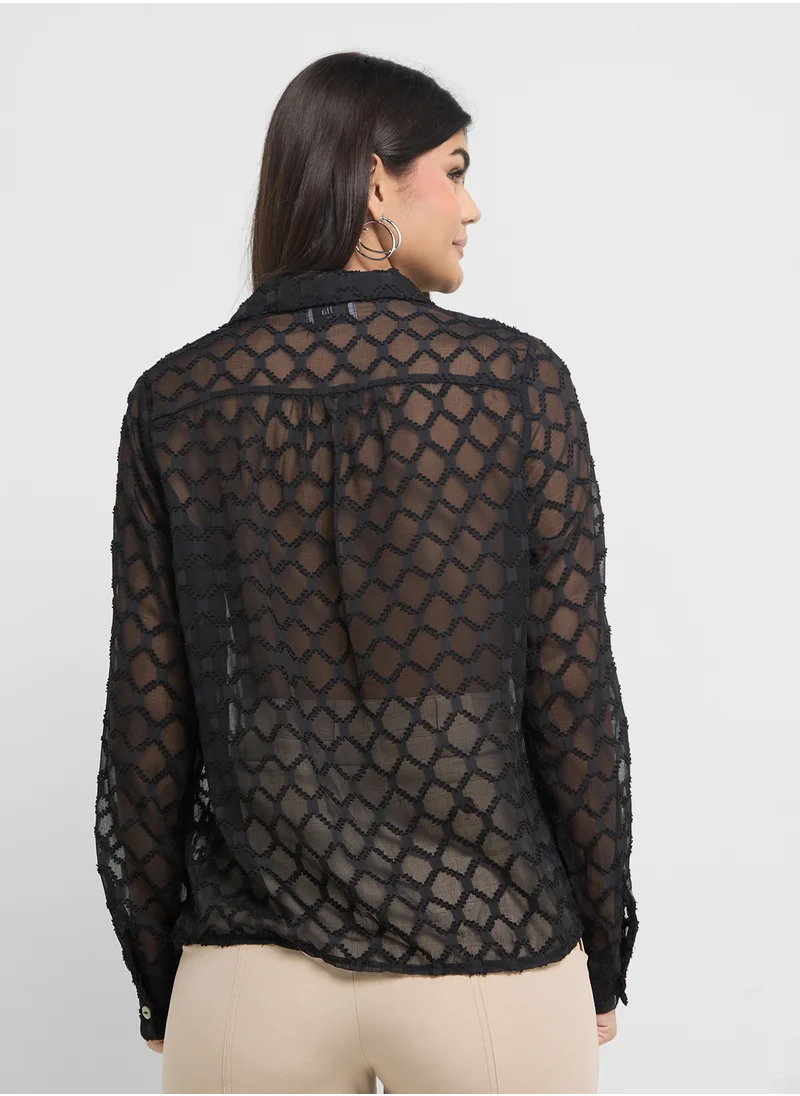 ايلا Textured Sheer Button Down Shirt