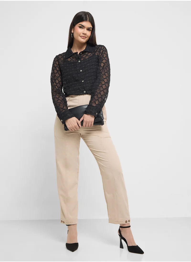ايلا Textured Sheer Button Down Shirt