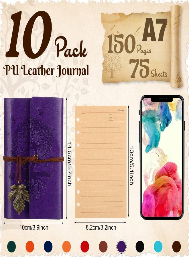 Teling 10 Pieces PU Leather Journal Tree Vintage Refillable Notebook Travel Journal Rustic Bound Diary Daily Writing Notepad with Lined Pages Gifts for Men Women(A7, 3.9'' x 5.7'') - Image 2
