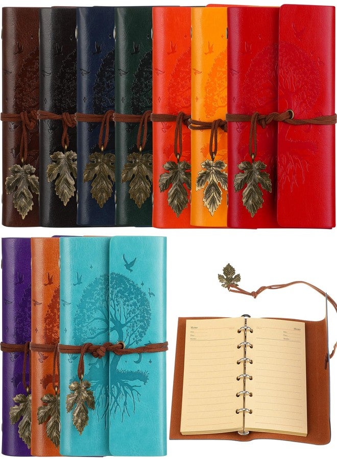 Teling 10 Pieces PU Leather Journal Tree Vintage Refillable Notebook Travel Journal Rustic Bound Diary Daily Writing Notepad with Lined Pages Gifts for Men Women(A7, 3.9'' x 5.7'') - Image 1