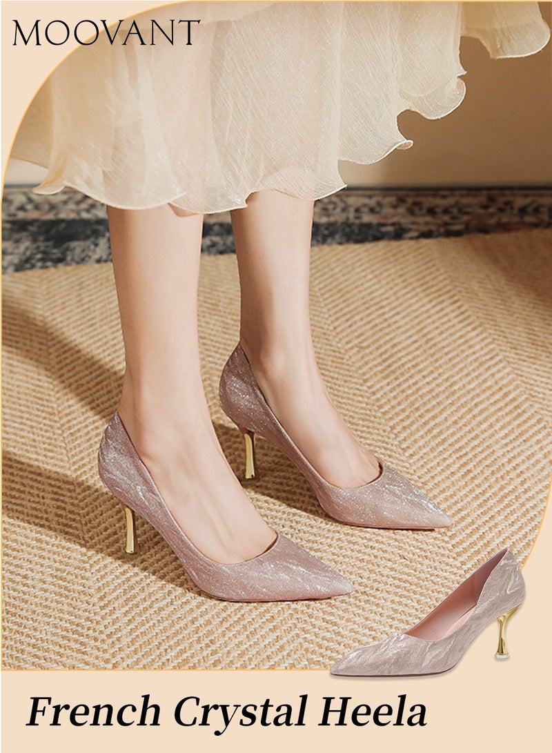 Moovant Women's High Heels Pumps Closed Pointed Toe Stiletto 6CM Heels Dress Wedding Shoes Ladies Glitter Crystal Heels Fashion Women's Shoes  - Image 1