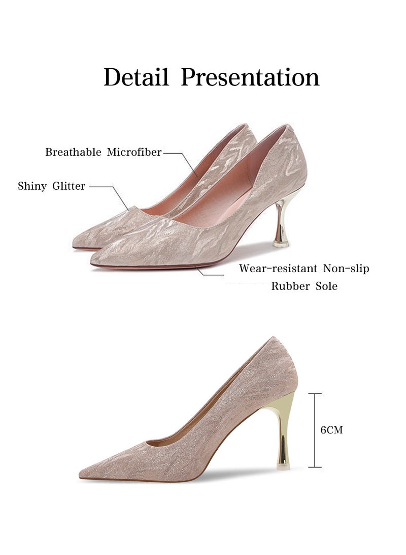 Moovant Women's High Heels Pumps Closed Pointed Toe Stiletto 6CM Heels Dress Wedding Shoes Ladies Glitter Crystal Heels Fashion Women's Shoes  - Image 5
