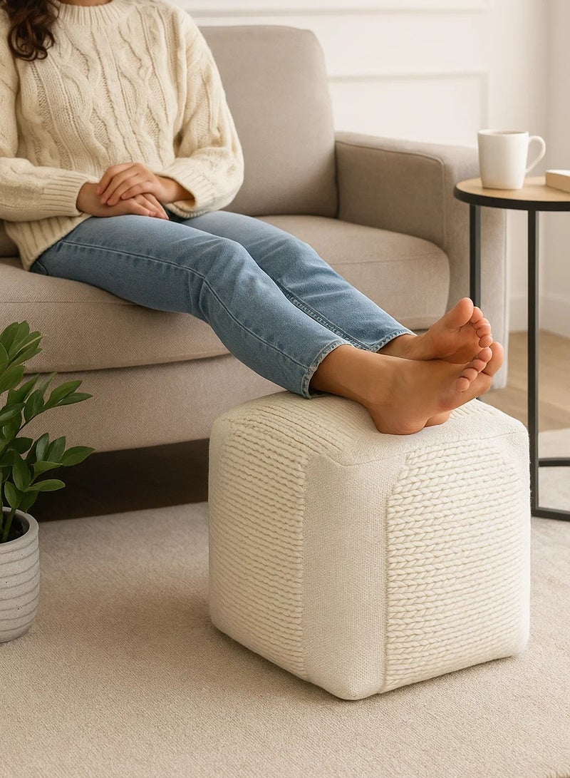 لوفت ساجو، بوف مربع، 40×40×40 سم، قماش، عاجي - Image 1