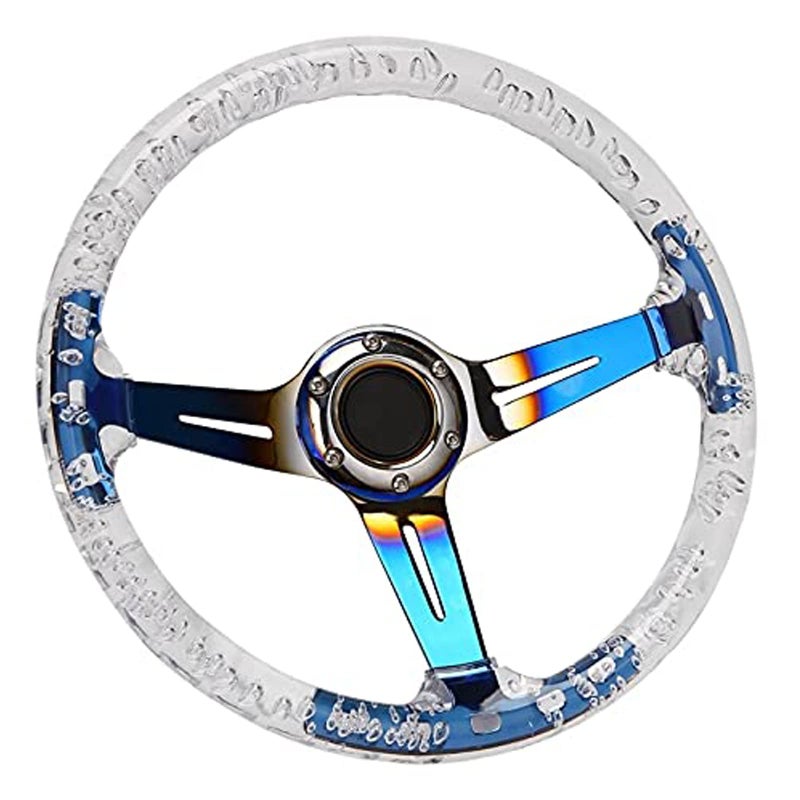 YEHICY 14 Transparent Acrylic Racing Steering Wheel 6 Bolt Neo Chrome Universal Golf Cart Steering Wheel with Horn Button