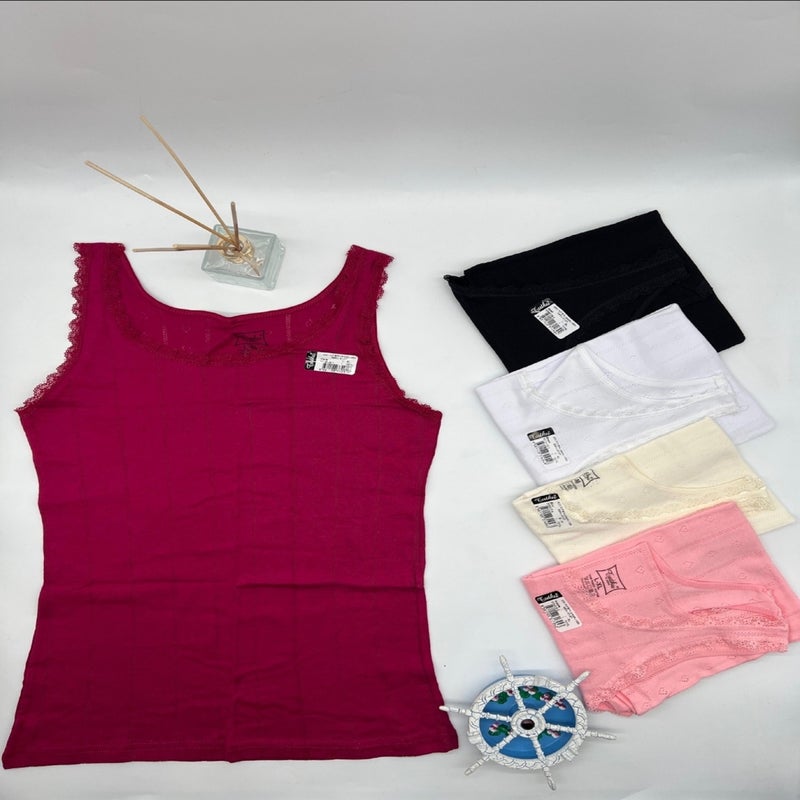 Tutku Passion Jacquard Thick Strap Undershirt 3' Piece 