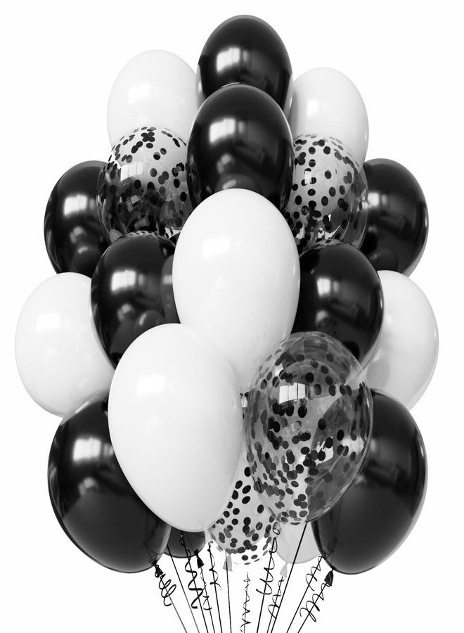 YMSZ Black and White Balloons, 50pcs 12 inch Black and White Confetti Balloons for Graduation Theme Party Supplies Wedding Birthday Graduation Party Decorations - Image 1