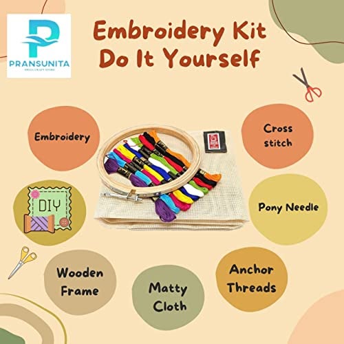 PRANSUNITA طقم تطريز DIY من PRANSUNITA للمبتدئين - يتضمن قماش ماتتي، 10 خيوط أنكر الأصلية، إطار خشبي وإبر تطريز - Image 4