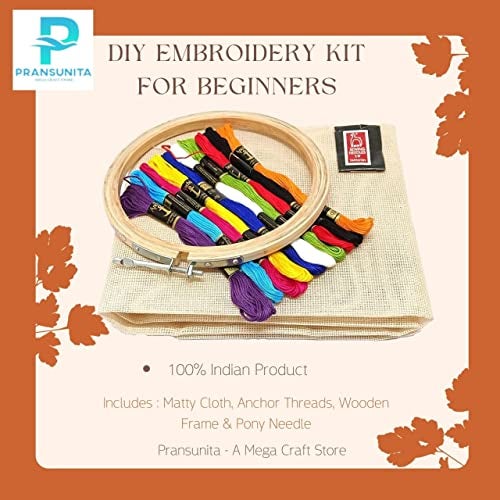 PRANSUNITA طقم تطريز DIY من PRANSUNITA للمبتدئين - يتضمن قماش ماتتي، 10 خيوط أنكر الأصلية، إطار خشبي وإبر تطريز - Image 2