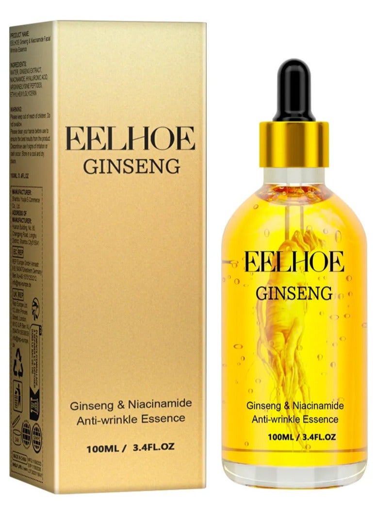 EELHOE Ginseng And Niacinamide Anti-Wrinkle Essence, Ginseng Anti Ageing Serum For Women, Fade The Eyes Of Fine Lines And Lines, Tighten The Face, Moisturize The Skin Essence - Image 1