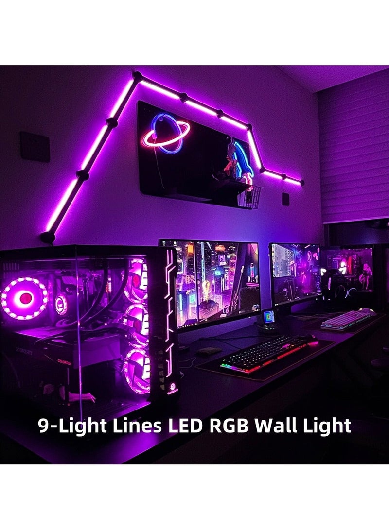 9-Light Lines LED RGB Wall Light Bluetooth Gaming Lights DIY Room for Living and Bedroom Black - Image 1