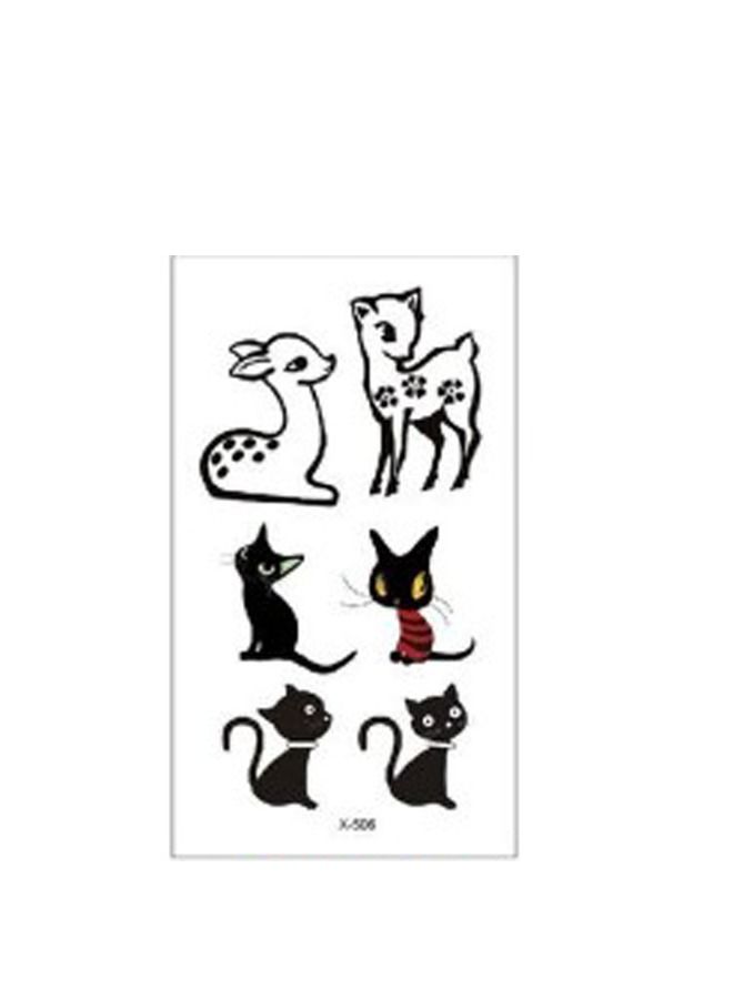 خيشة ملصق تاتو مؤقت عصري مقاوم للماء بتصميم قطه وغزال - Image 1