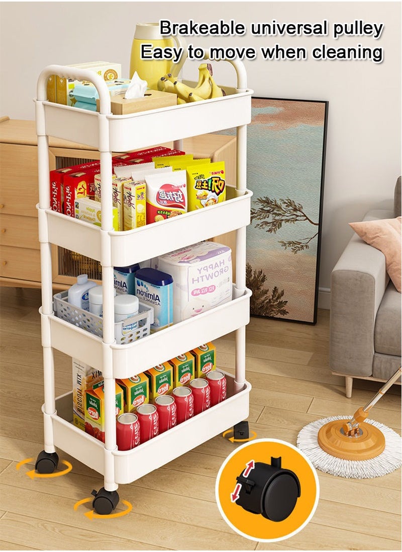 3 Tier Stackable Rolling Utility Cart Organizer, Multipurpose Organizer Trolley for Kitchen, Bedroom, Bathroom, Office, Laundry Room (White)