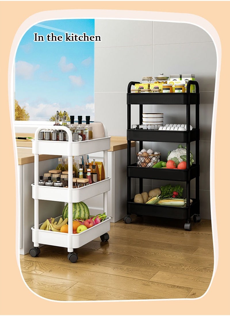 3 Tier Stackable Rolling Utility Cart Organizer, Multipurpose Organizer Trolley for Kitchen, Bedroom, Bathroom, Office, Laundry Room (White)
