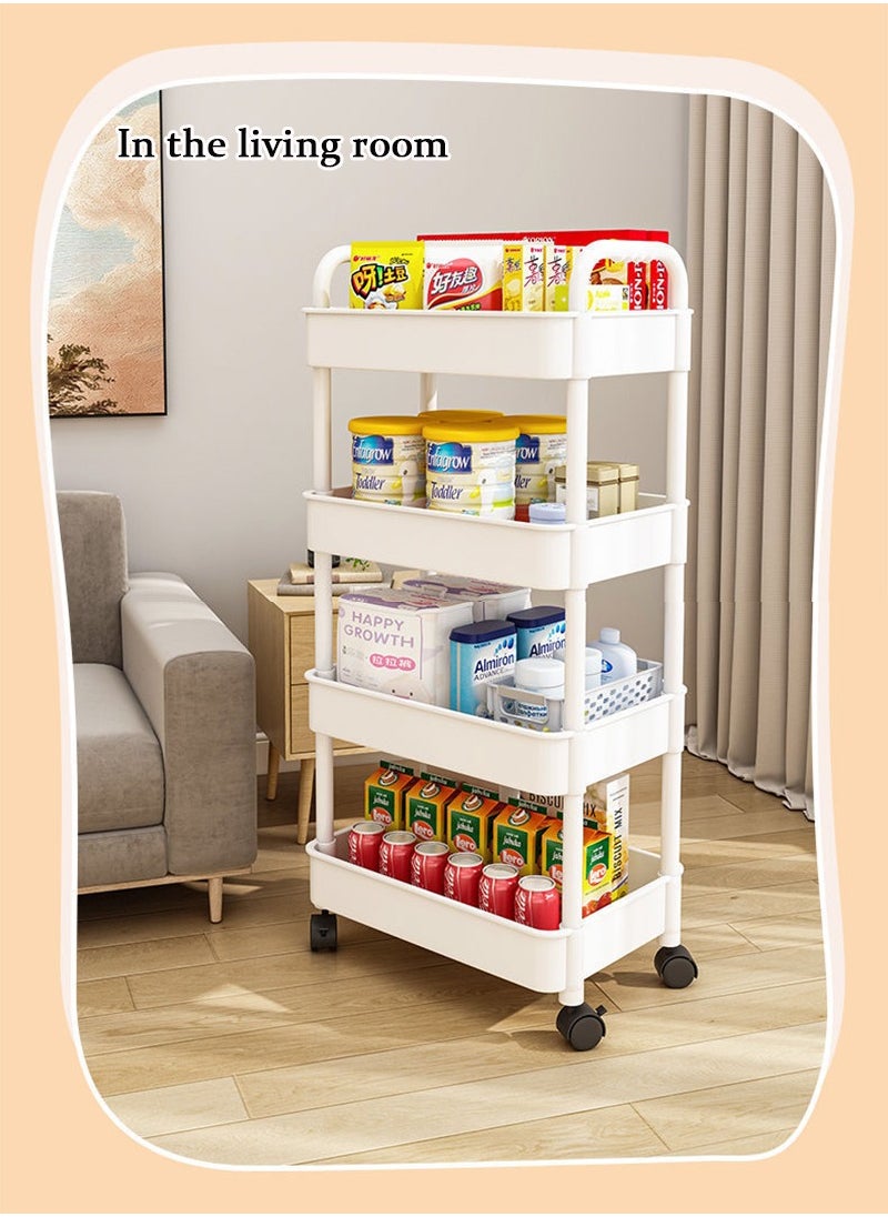 3 Tier Stackable Rolling Utility Cart Organizer, Multipurpose Organizer Trolley for Kitchen, Bedroom, Bathroom, Office, Laundry Room (White)