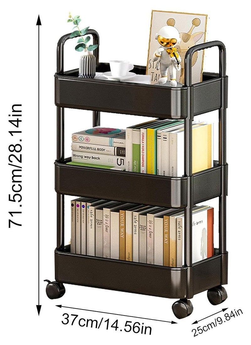 3 Tier Stackable Rolling Utility Cart Organizer, Multipurpose Organizer Trolley for Kitchen, Bedroom, Bathroom, Office, Laundry Room (White)