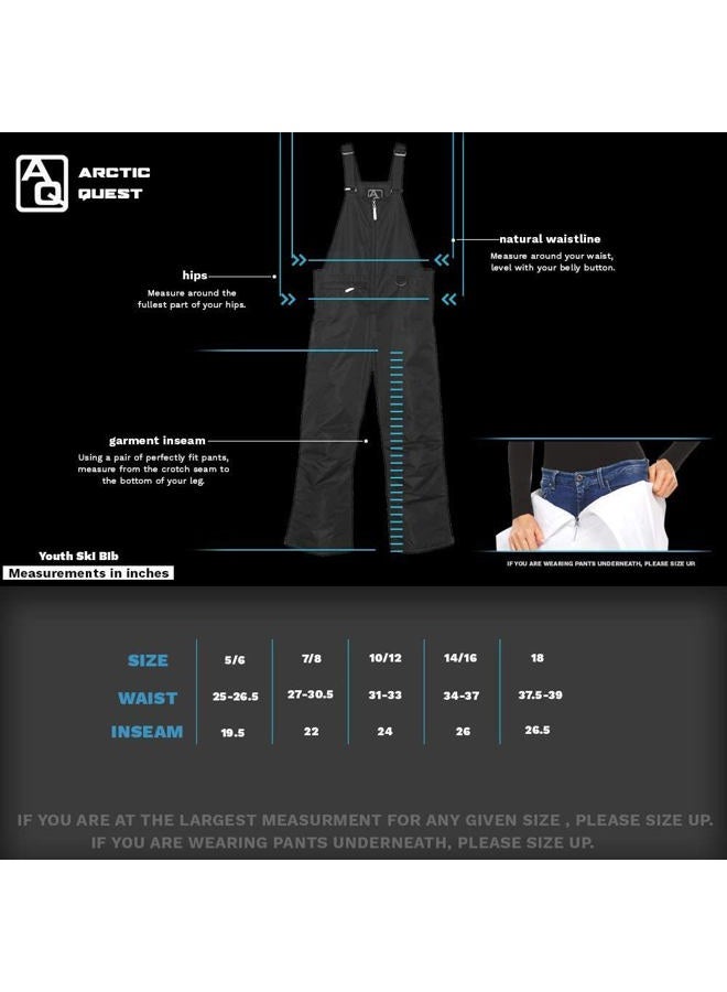 Arctic Quest Boys Classic Snow Bib Ski Pants Overalls Winter Snowsuit Water-Resistant Windproof Outdoor Rain Bib, Black, 18 - Image 4
