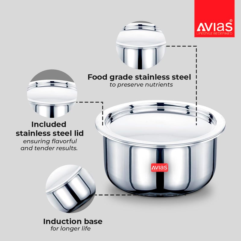 Avias Avias Riara Triply Tope with Lid | 5 Years Warranty | 14 cm Stainless Steel Tope, Bhaguna, Induction Base, 3 Layered Induction Cookware, 2.5mm Thickness, Triply Tope with Lid, 1.10 Litre, 14cm - Image 3