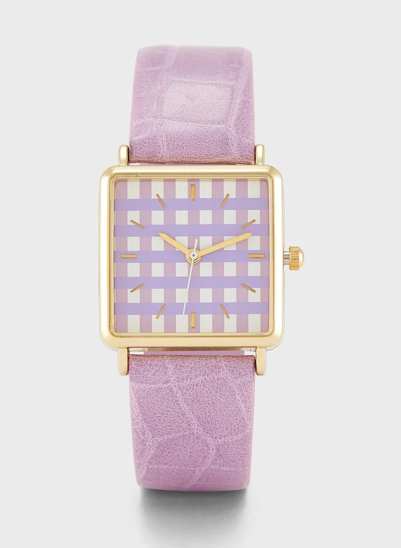 Ginger Gingham Print Croc Strap Analogue Watch