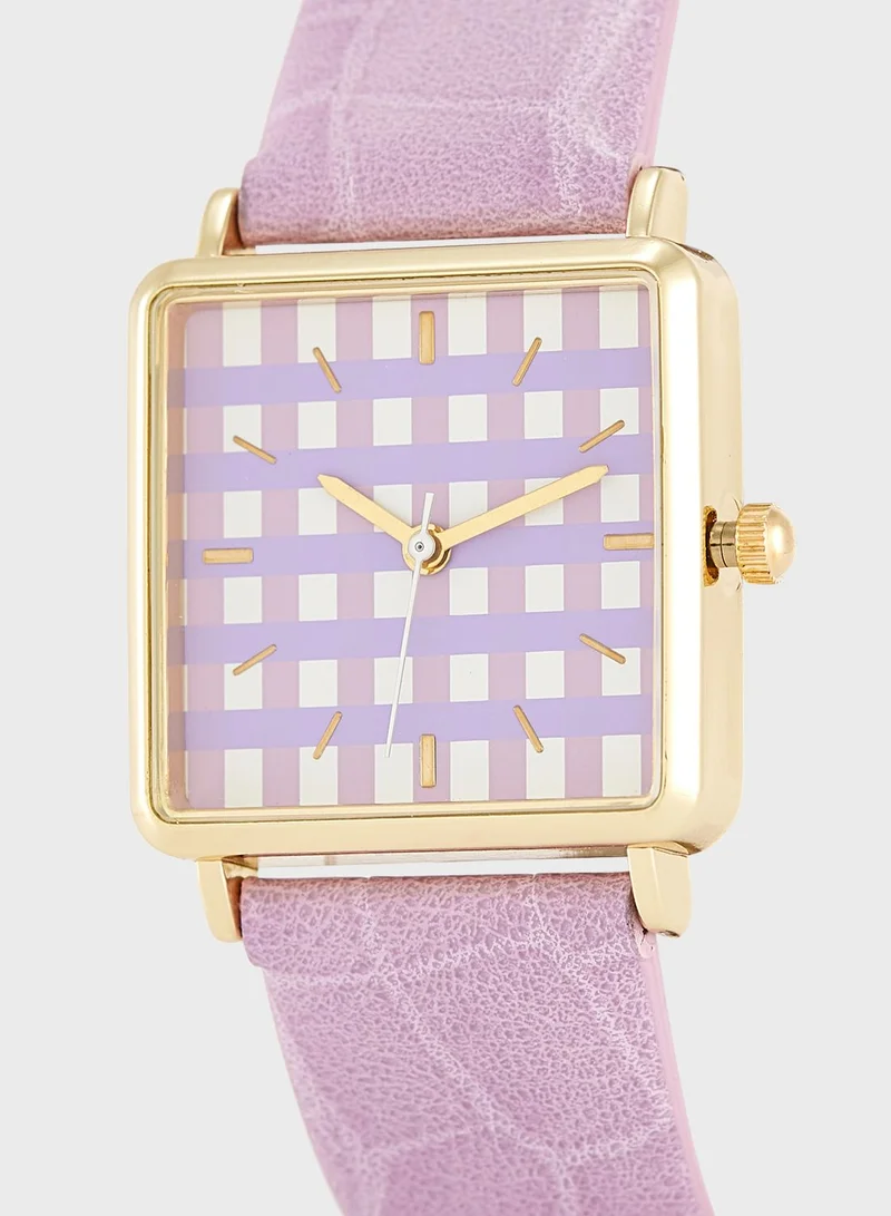 Ginger Gingham Print Croc Strap Analogue Watch