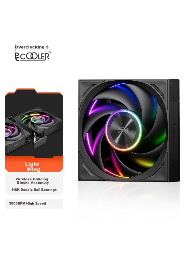 Pccooler Light Wing F7 X120 Argb Black, Jingye 12cm Case Fan, Wireless Building Block Connection/argb Synchronized Lighting/pwm Temperature Control Speed Adjustment/dual Ball Bearing - Image 1