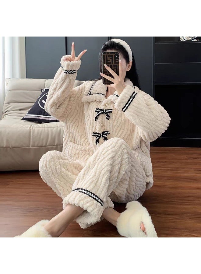 بيجامة شتوية نسائية من الفلانيل المخملي، سميكة، فضفاضة وطويلة، تصميم عصري مزودة بعباءة