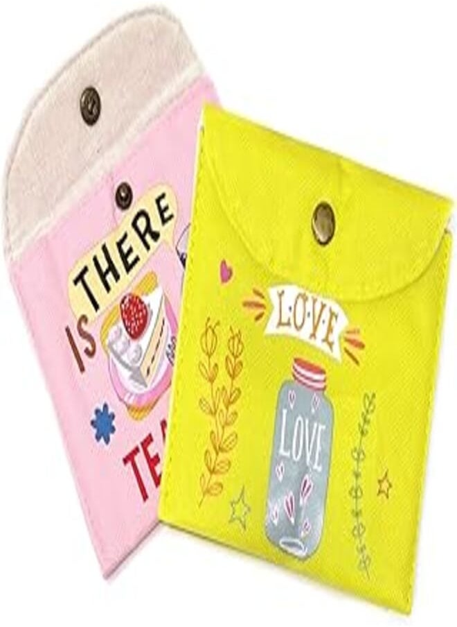 HONBAY Honbay 2PCS Cute Cartoon Sanitary Napkin Cotton Bag Tampons Bag Storage Organizer Pouch for Women and Girls 