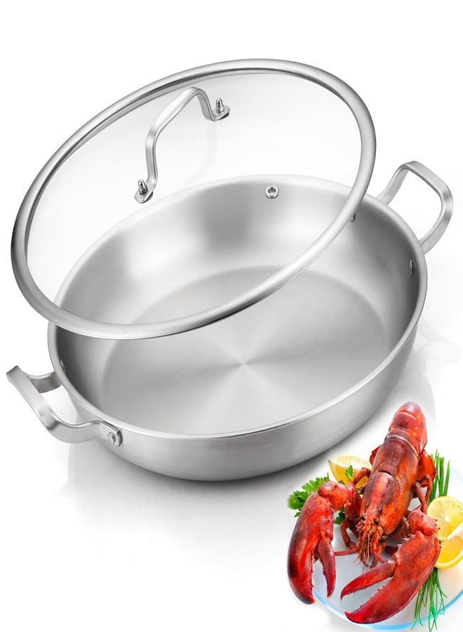 Yeksum Tri-Ply Stainless Steel Paella Pan, 14.5 inch Large Skillet,12 Servings 18/10 Large Paella pan with Lid,Jumbo Cooker,Perfect for Outdoors, Camping, Parties - Image 1
