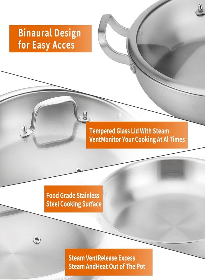Yeksum Tri-Ply Stainless Steel Paella Pan, 14.5 inch Large Skillet,12 Servings 18/10 Large Paella pan with Lid,Jumbo Cooker,Perfect for Outdoors, Camping, Parties - Image 5