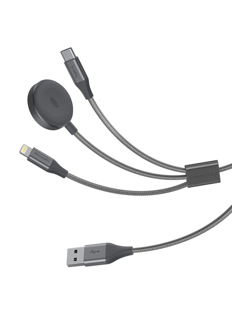 Cellairis Premium Nylon Cable 3in1 1.5M with Watch Charger - Grey - Image 2