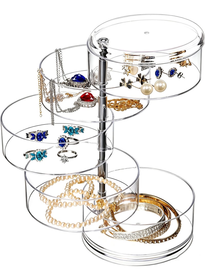 LuckSa Acrylic Jewelry Box, 5-Layers Rotatable Jewelry Storage Organizer Box for Earrings Hair Accessories & Beauty Supplies Earrings Necklaces Bracelets (Clear) - Image 1