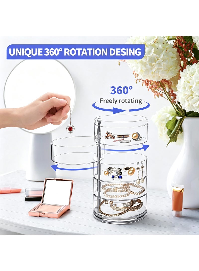 LuckSa Acrylic Jewelry Box, 5-Layers Rotatable Jewelry Storage Organizer Box for Earrings Hair Accessories & Beauty Supplies Earrings Necklaces Bracelets (Clear) - Image 3