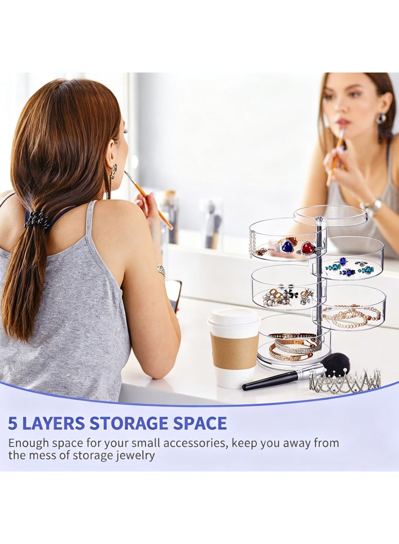 LuckSa Acrylic Jewelry Box, 5-Layers Rotatable Jewelry Storage Organizer Box for Earrings Hair Accessories & Beauty Supplies Earrings Necklaces Bracelets (Clear) - Image 2