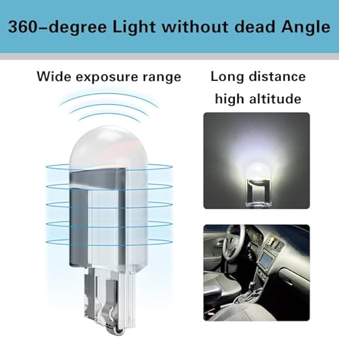 NASHRIO 12Pack 6000K White Led Vehicle Light Bulb  T10 W5W 168 2825 Wedge Cob ErrorFree For Car Interior Dome Map Door Courtesy And License Plate Lighting - Image 2