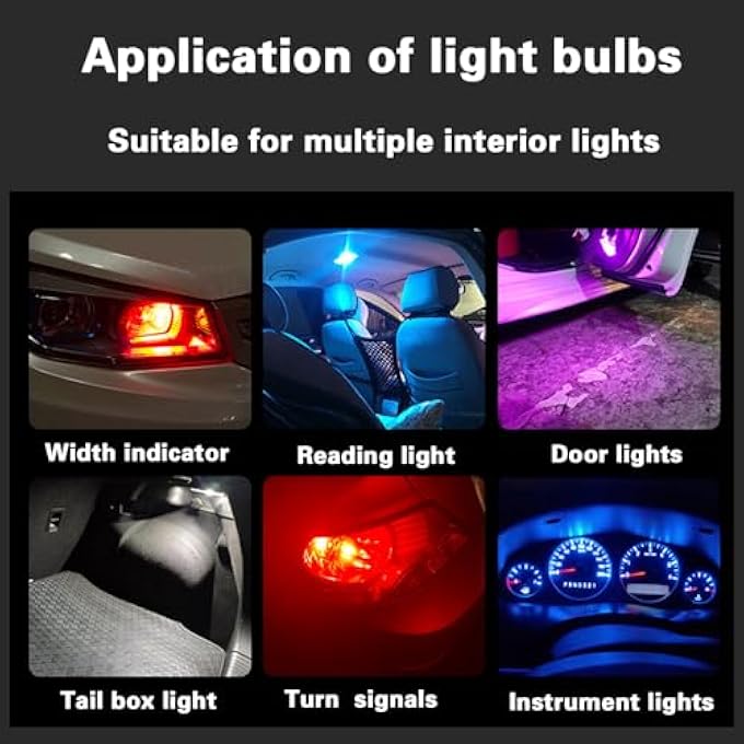 NASHRIO 12Pack 6000K White Led Vehicle Light Bulb  T10 W5W 168 2825 Wedge Cob ErrorFree For Car Interior Dome Map Door Courtesy And License Plate Lighting - Image 5