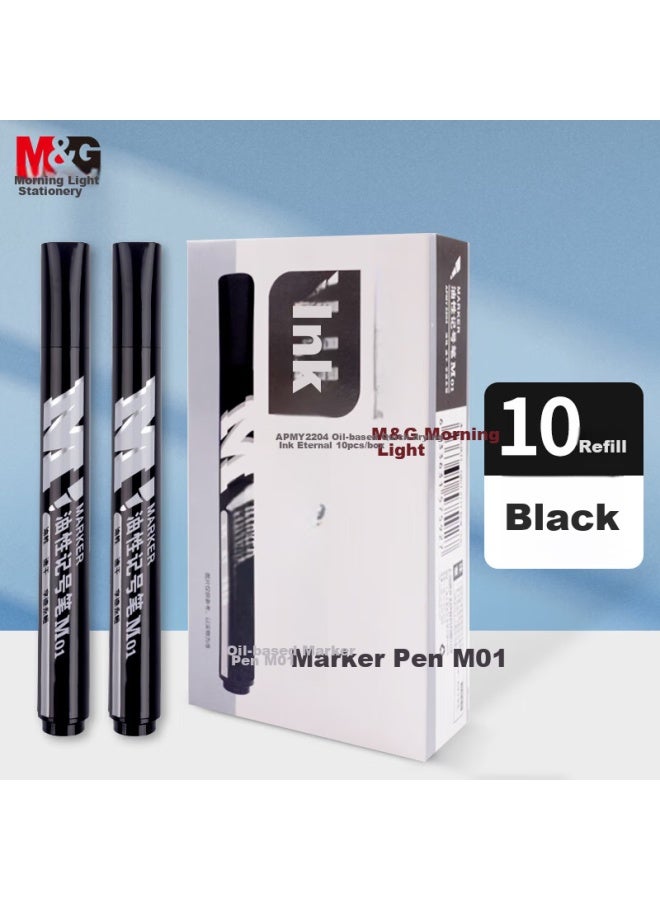 ام اند جي M&g Stationery، قلم ماركر أسود سميك الرأس، قلم زيتي مقاوم للماء، قلم كبير الرأس، لوازم مكتبية، 10 أقلام/علبة، Apmy2204 - Image 5