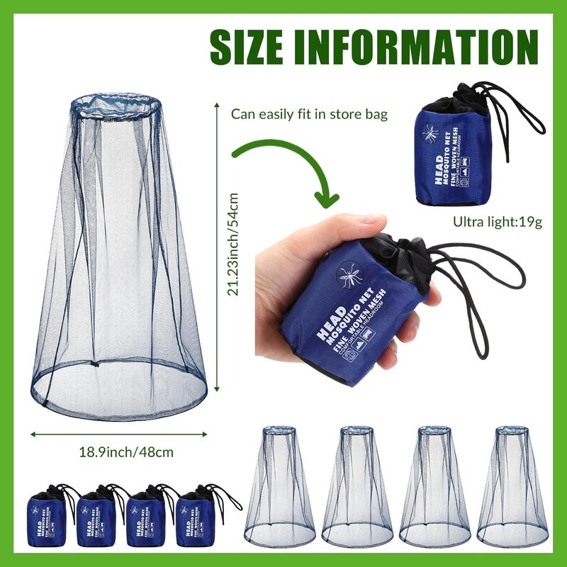 Hestya 4 Pack Mosquito Bug Net Mesh for Head Mosquito Net Face Fly Netting Hood from Insect Bugs Gnats for Outdoor - Image 3