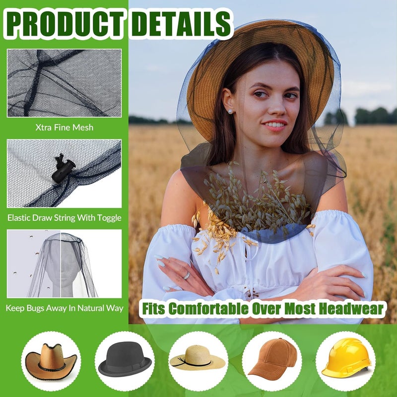 Hestya 4 Pack Mosquito Bug Net Mesh for Head Mosquito Net Face Fly Netting Hood from Insect Bugs Gnats for Outdoor - Image 2