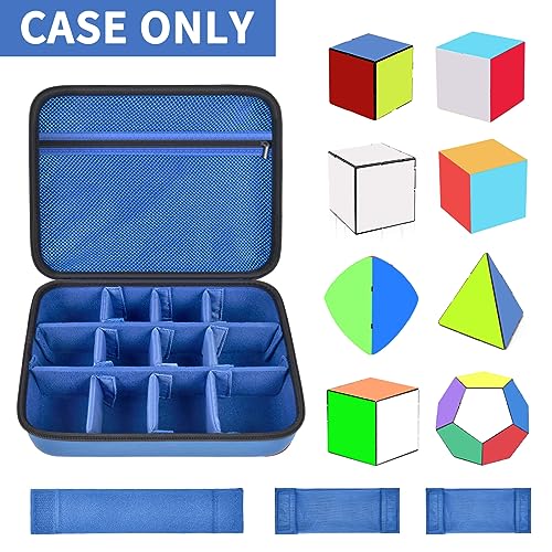 Grapsa Speed Cube Storage Case Bag Holds 12+ Different Types Cube Retro Brain Teaser Fidget Toy. Carrying Holder with Mesh Pocket Fits for Cube Stand/Tutorial (Box Only) - Blue - Image 2