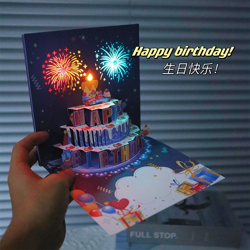 3D Pop-Up Birthday Cake Greeting Card with Music, Lights & Confetti - Image 3