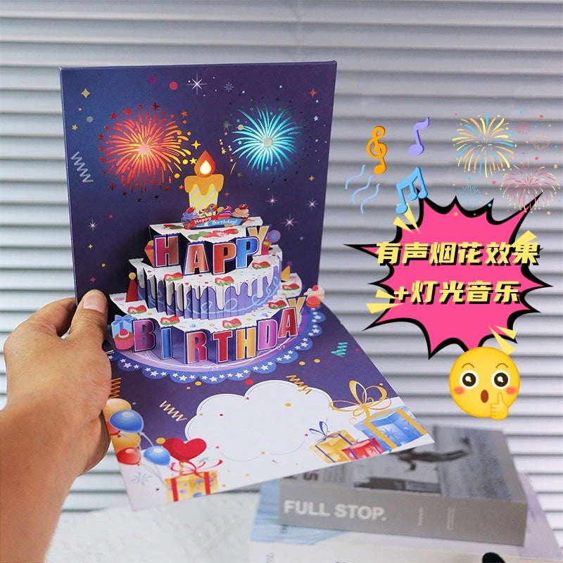 3D Pop-Up Birthday Cake Greeting Card with Music, Lights & Confetti - Image 1