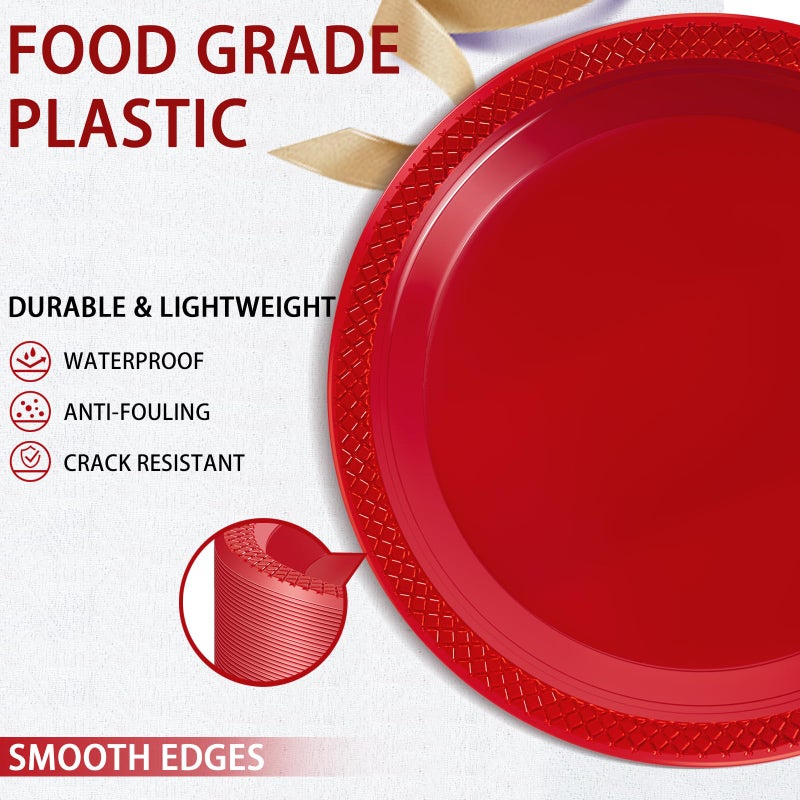 WELLIFE 7 Inch Red Dessert Plates 150 Count  Red Plastic Disposable Party Plates for Dessert Cake Appetizers Salad Easter Mother's Day - Image 4